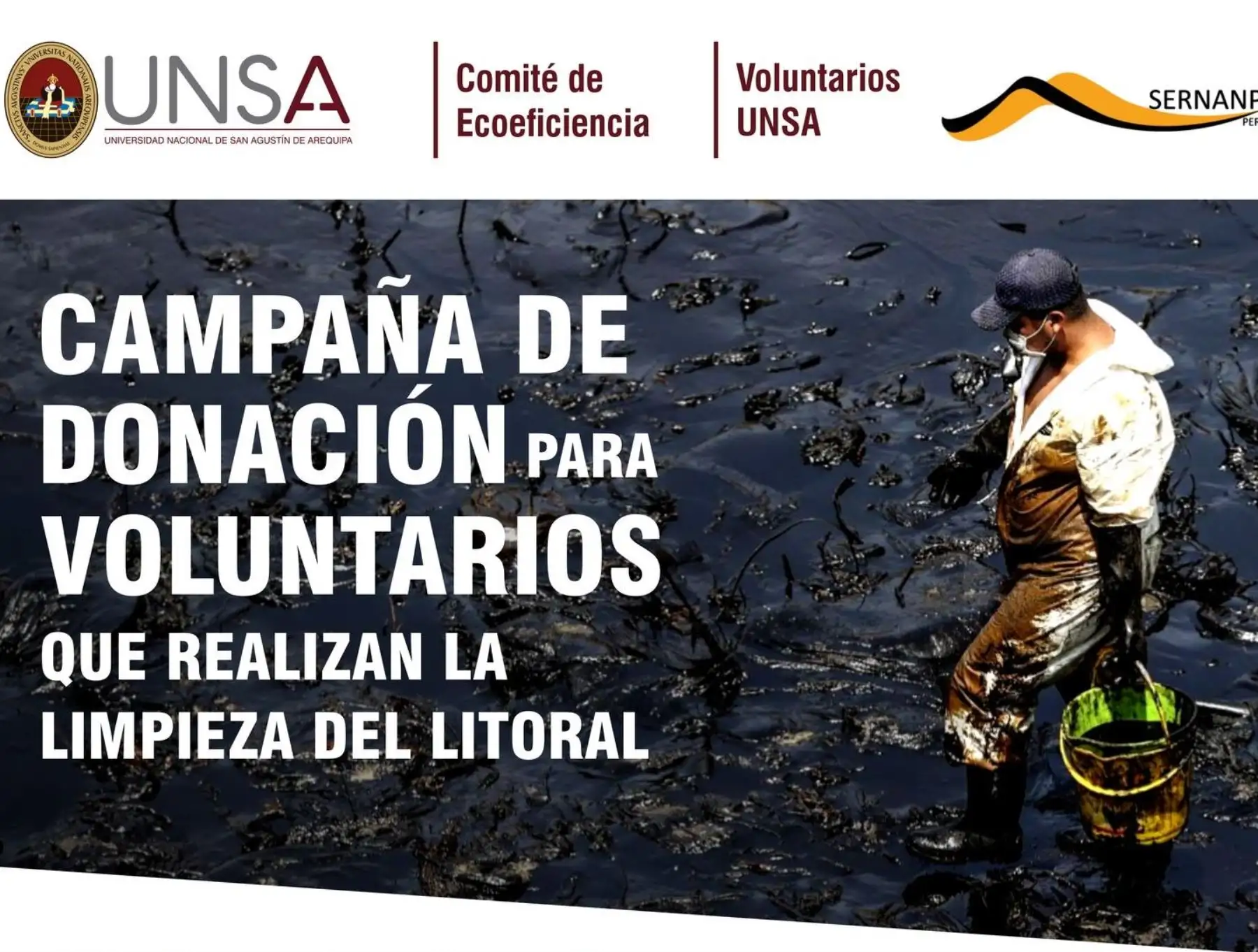 Estudiantes de Biología de la Universidad Nacional San Agustín de Arequipa recolectan donaciones para apoyar a los voluntarios que luchan contra la contaminación por el derrame de petróleo en el mar de Ventanilla. Foto: ANDINA/difusión.