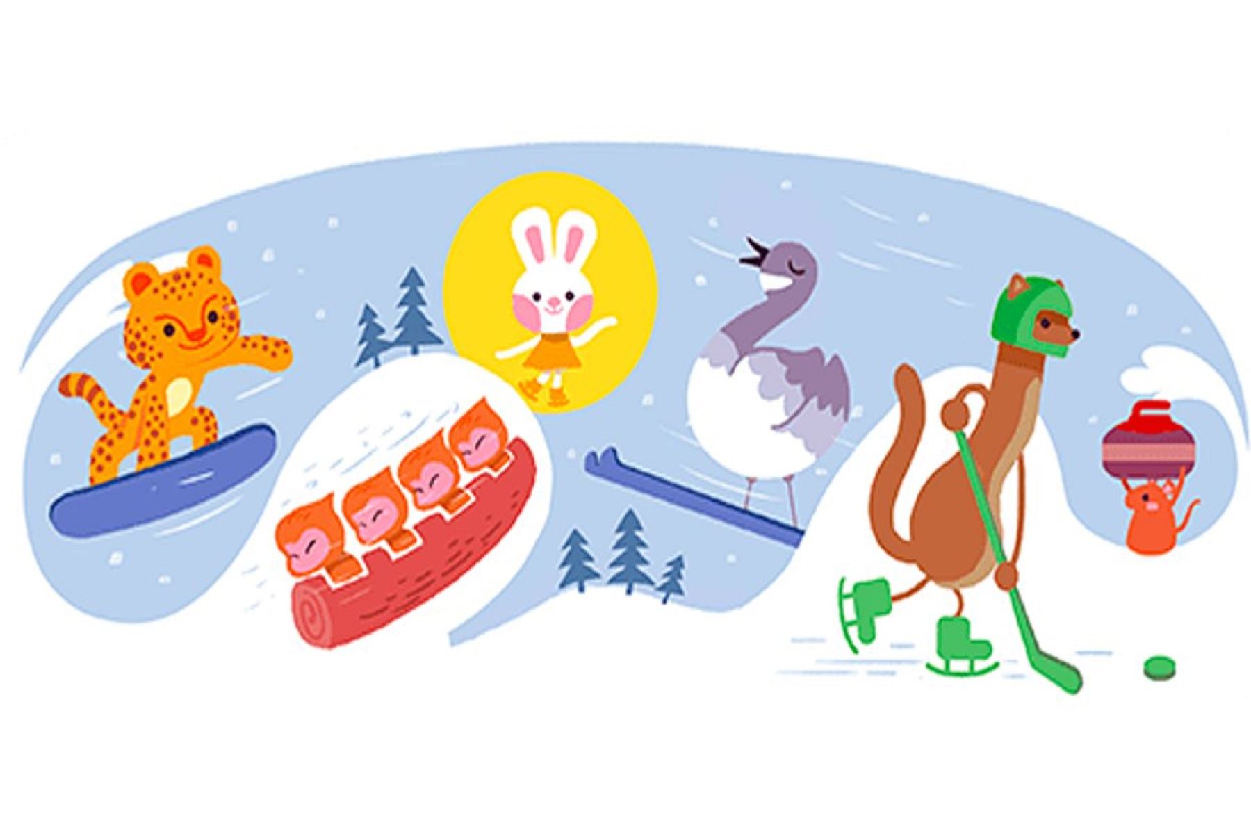 "Los animales que aparecen en el doodle se han reunido de todo el mundo bajo el cielo invernal para mantener la calma y congelar a sus oponentes", describe Google. (Foto: Captura)