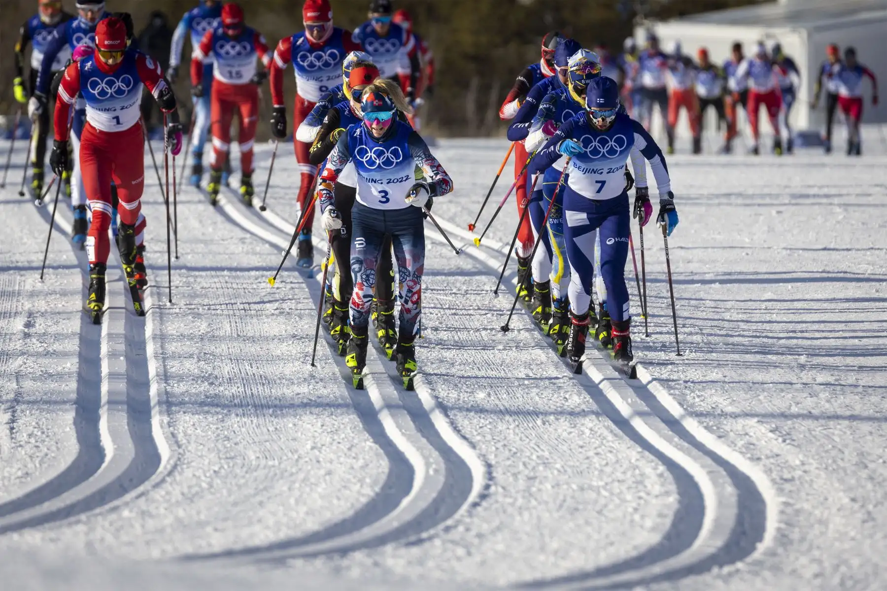 Therese Johaug  de Noruega compite en el evento de skiatlón femenino de 2x7,5 km durante los Juegos Olímpicos de Invierno de Beijing 2022 el 5 de febrero de 2022, en el Centro Nacional de Esquí de Fondo de Zhangjiakou. 
Foto: AFP