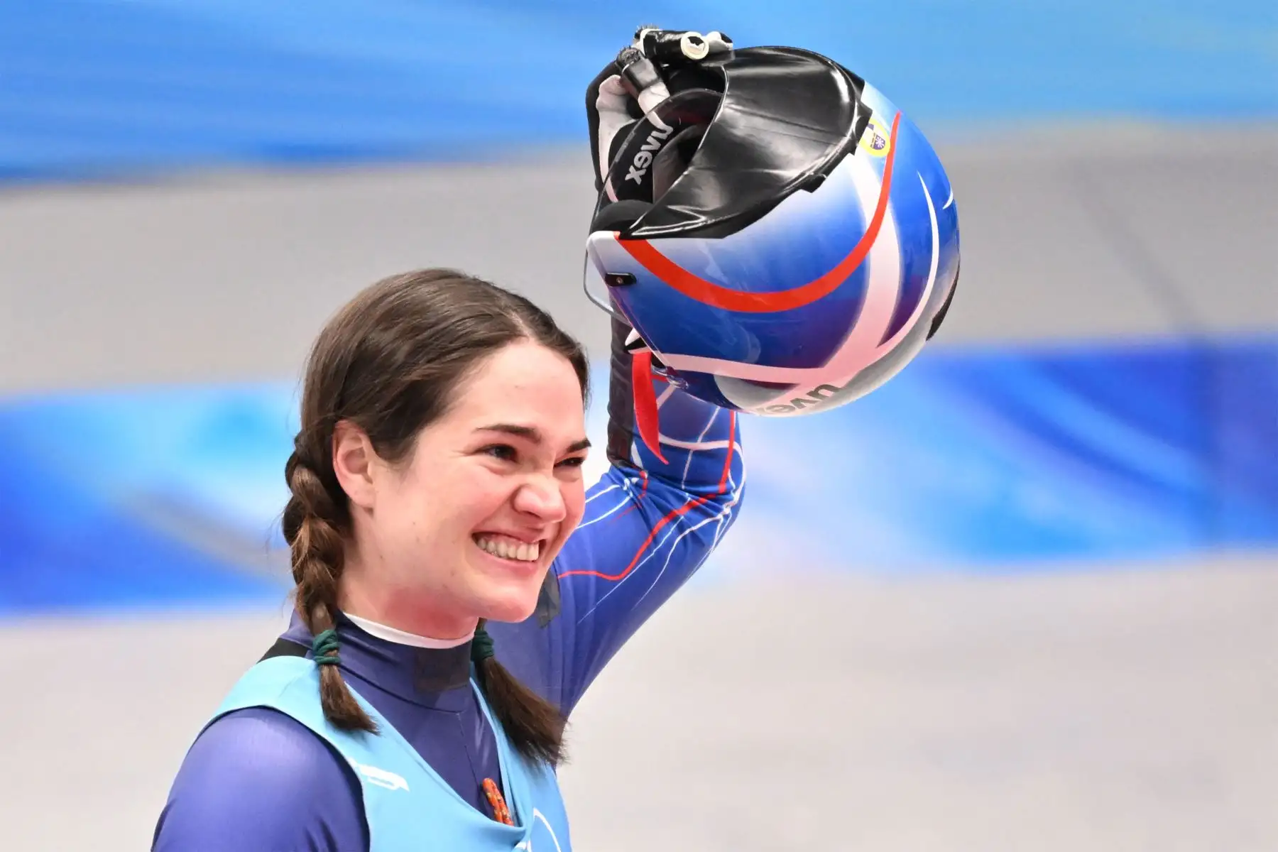 Summer Britcher de EE. UU. reacciona después de competir en el evento de luge individual femenino en el Centro Nacional de Deslizamiento de Yanqing durante los Juegos Olímpicos de Invierno de Beijing 2022.
Foto:AFP