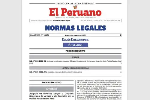 Edición extraordinaria del cuadernillo de Normas Legales del Diario Oficial El Peruano.