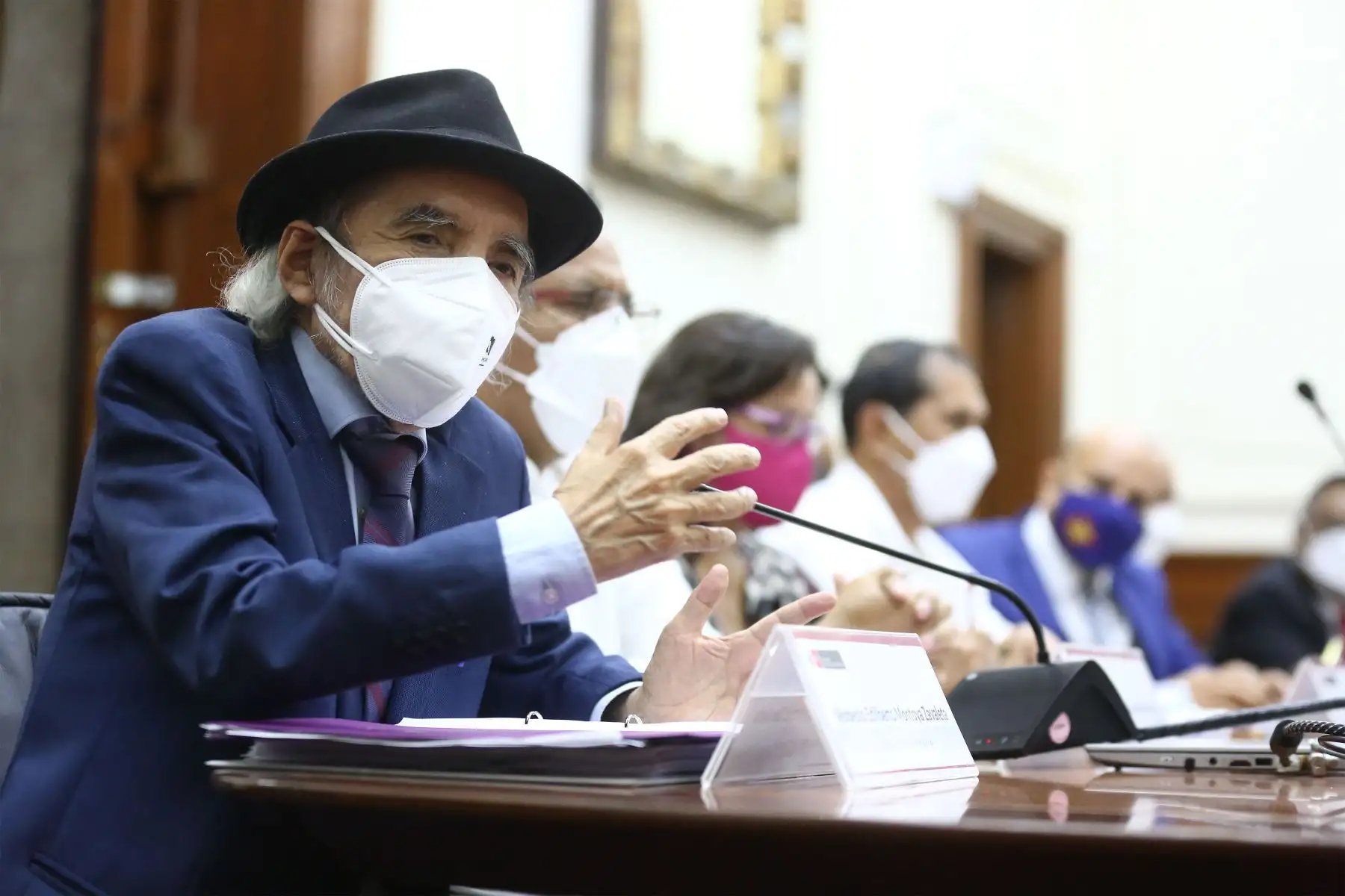 Ministro del Ambiente, Modesto Montoya participa en la conferencia de prensa del Consejo de Ministros.
Foto: PCM