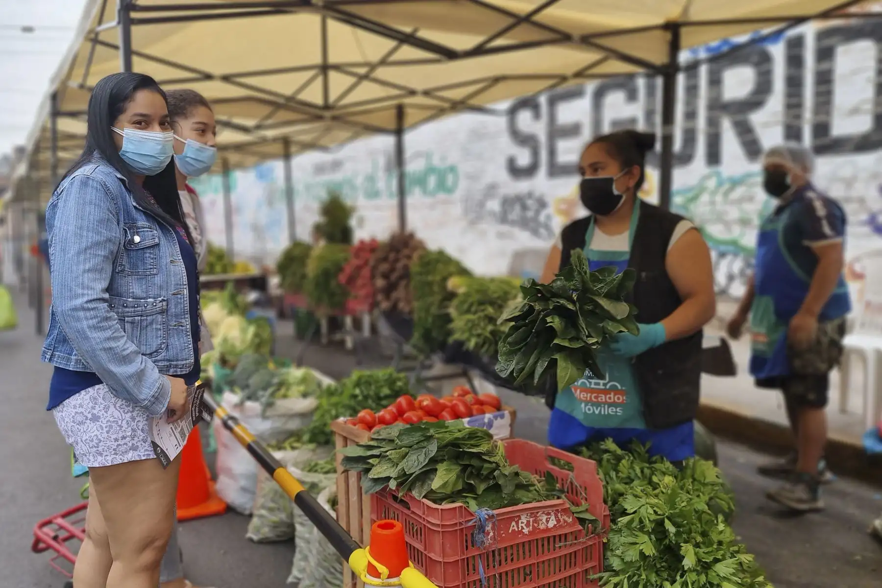 Vecinos del distrito de El Agustino acuden al Mercado Móvil para poder adquirir verduras, frutas, tubérculos, menestras y más alimentos frescos de temporada. Foto: MuniLima