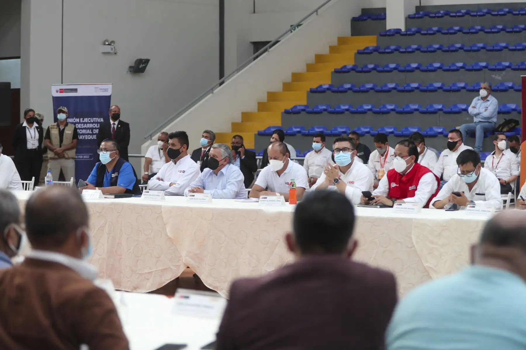 El Presidente de la República, Pedro Castillo, y el jefe del Gabinete Ministerial, Aníbal Torres, encabezan la Reunión Ejecutiva por el Desarrollo Territorial de Lambayeque, junto a la vicepresidenta Dina Boluarte, el gobernador Luis Alberto Díaz Bravo y ministros de Estado. Foto: ANDINA/PCM