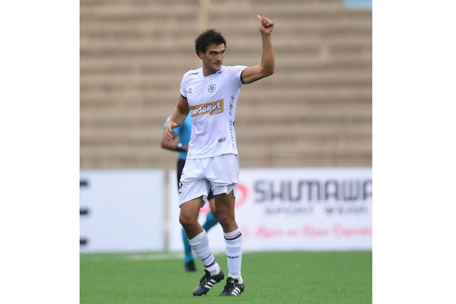 Alvaro Ampuero  de la Universidad  San Martín celebra su gol anotado ante Sport Boys en el estadio San Marcos por la fecha 3 de la Liga 1. Foto: @LigaFutProf