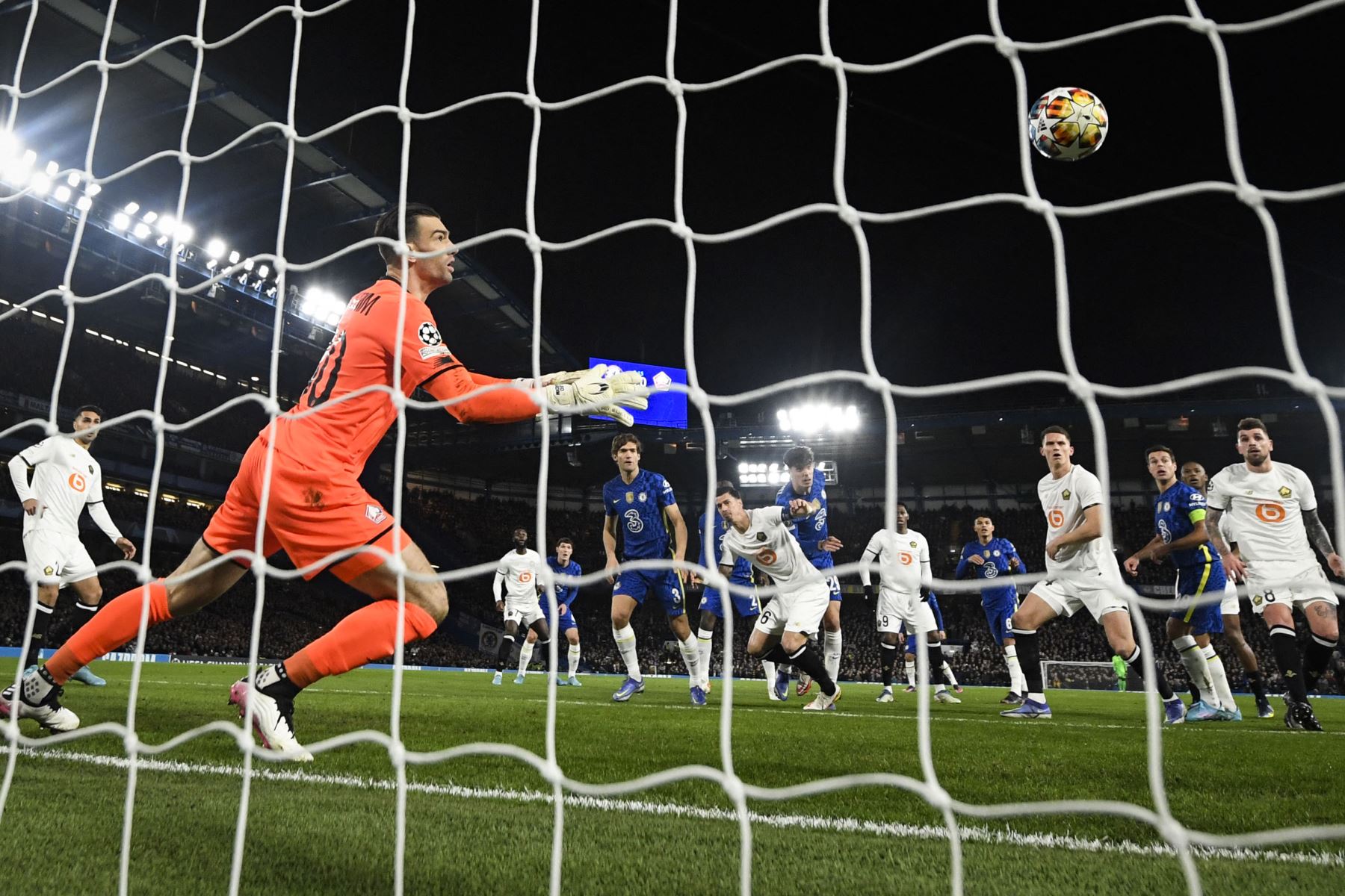 El centrocampista alemán del Chelsea, Kai Havertz, cabecea el balón y marca un gol durante el partido de ida de los octavos de final de la Liga de Campeones de la UEFA entre el Chelsea y el Lille.
Foto: AFP