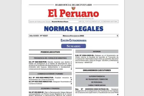 Edición extraordinario del Diario Oficial El Peruano.