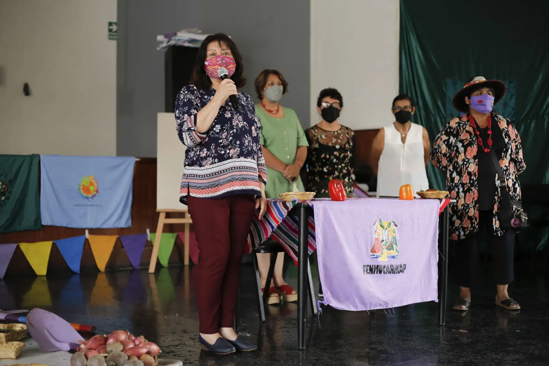 La titular del ministerio de la Mujer y Poblaciones Vulnerables, Diana Miloslavich Túpac, participó en el evento “Presentación y diálogo con las y los representantes de los ministerios e instituciones aliadas de la FENMUCARINAP”, para favorecer a mujeres campesinas y artesanas de pueblos indígenas, nativos y originarios. Foto: ANDINA/MIMP