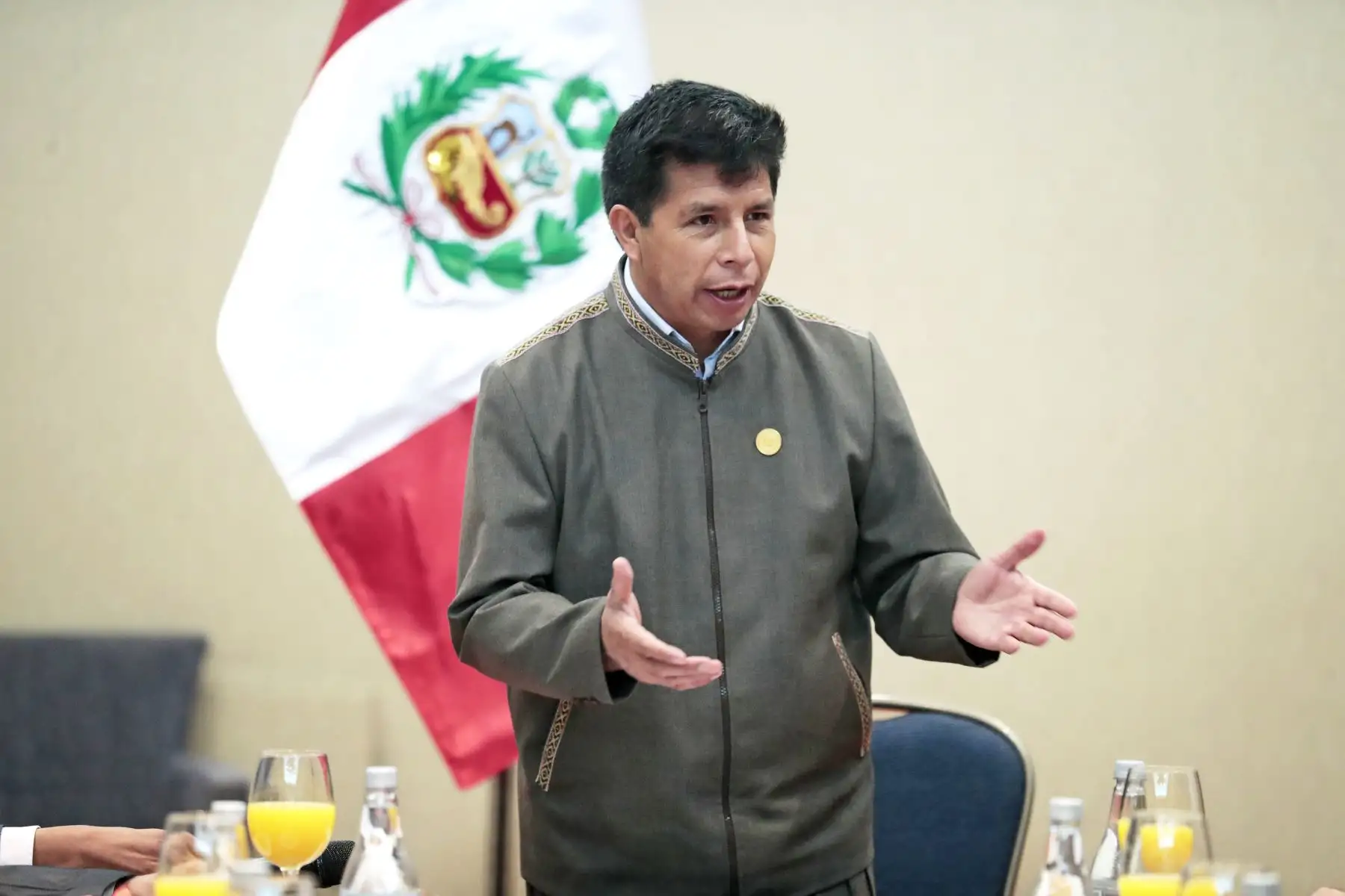 Mandatario Pedro Castillo participa en un desayuno de trabajo con representantes de la Cámara de Comercio Chileno Peruana y del Consejo Empresarial Chileno Peruano. Foto: ANDINA/Prensa Presidencia
