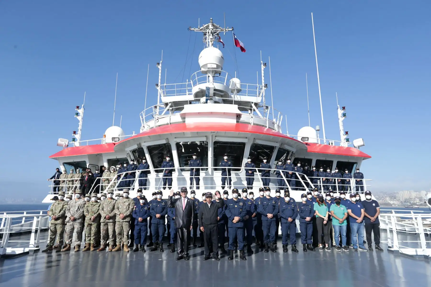 Presidente  Pedro Castillo, visitó el BAP Carrasco tras culminar la expedición científica peruana a la Antártida ANTAR XXVIII.
Foto: ANDINA/Prensa Presidencia