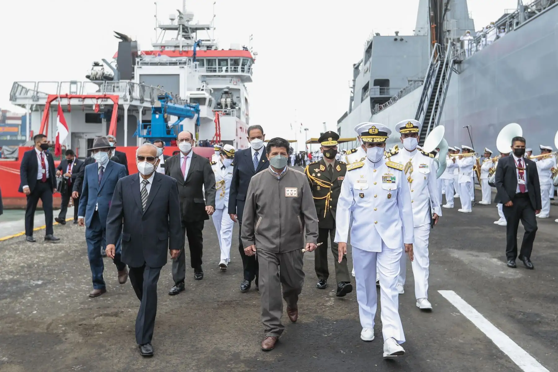 El presidente Pedro Castillo participa en la ceremonia de arribo del buque oceanográfico BAP Carrasco, con motivo de la XXVIII Campaña Científica del Perú a la Antártida. Foto: ANDINA/ Prensa Presidencia