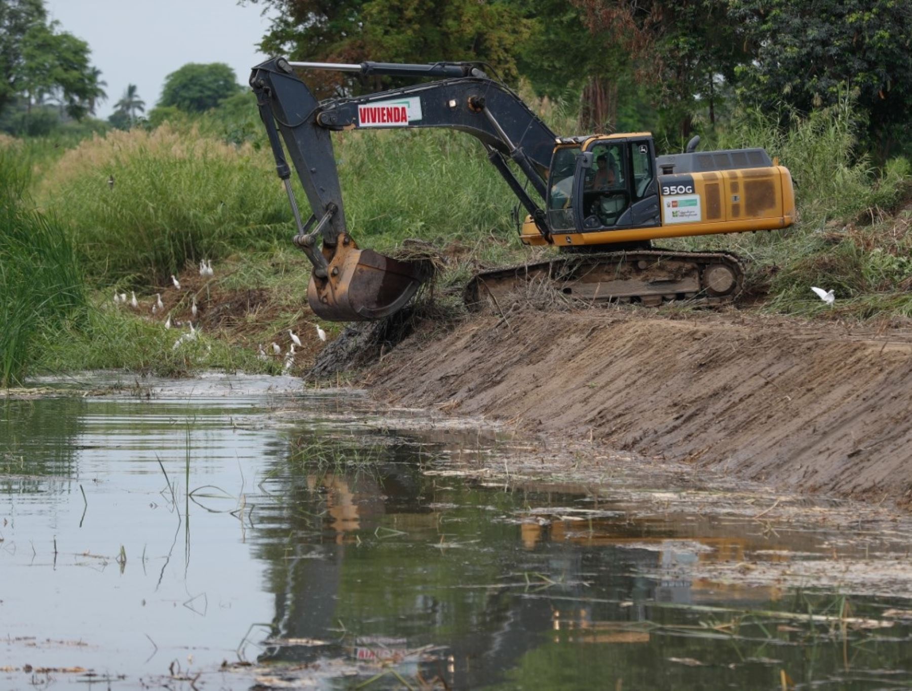 Con apoyo de maquinaria pesada del Ministerio de Vivienda se iniciaron los trabajos de limpieza en la quebrada Indoamérica, región Ucayali, para prevenir posibles daños durante la temporada de lluvias. ANDINA/Difusión