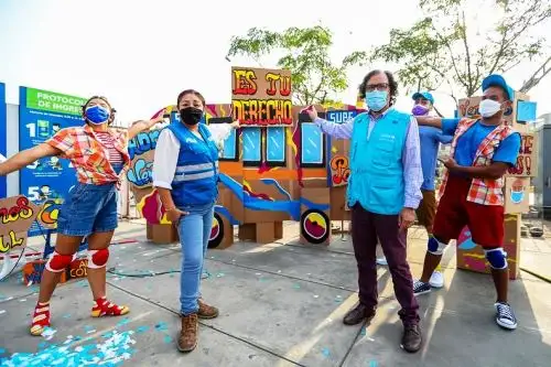 En el marco de la campaña Retorno seguro a clases y bajo el lema: ¡Sube, volvamos al cole!, ATU, Unicef y un grupo de artistas difundieron mensajes sobre la importancia de respetar a los escolares en el transporte público. ANDINA/ ATU