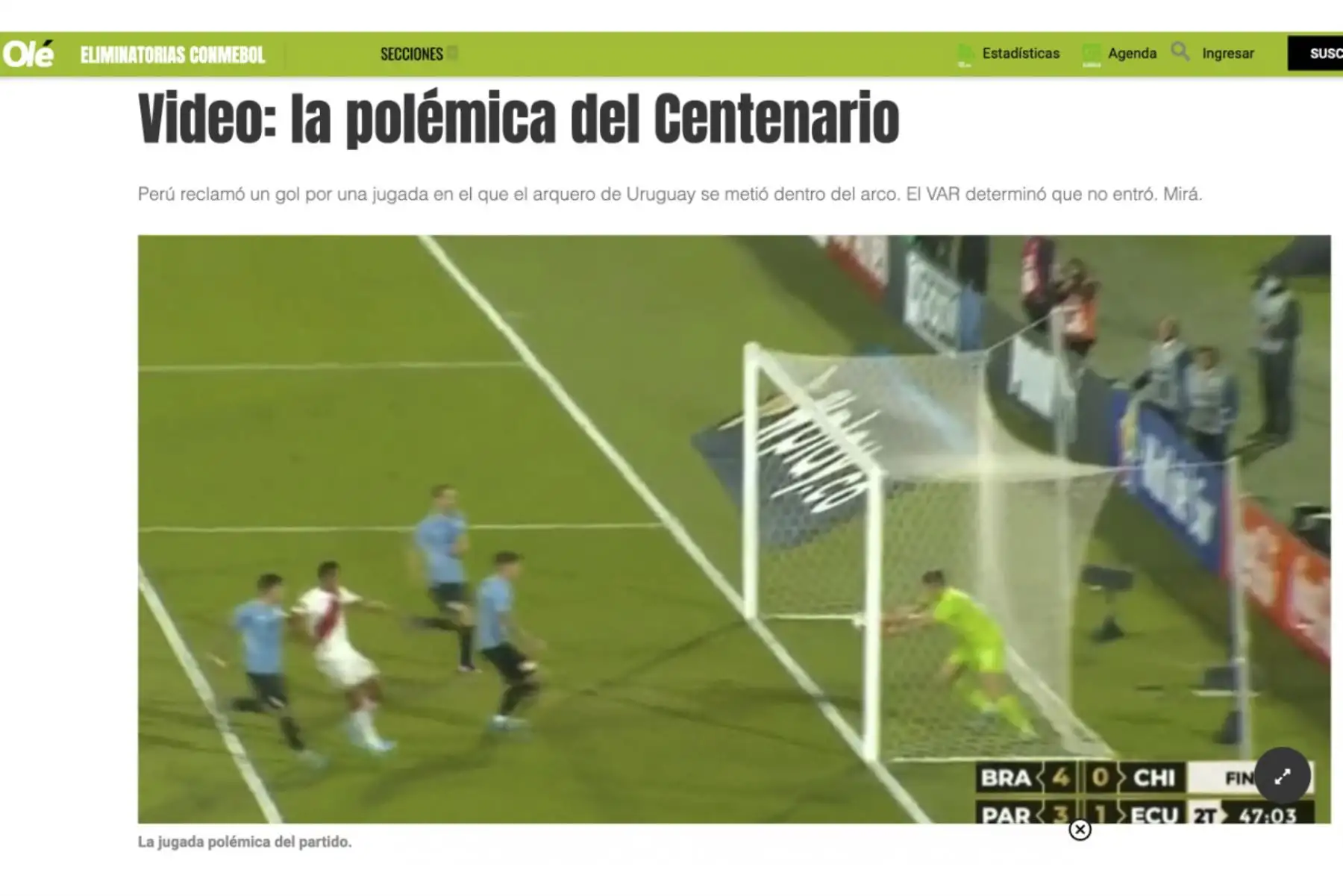 Así informa la prensa nacional e internacional sobre el gol que el arbitró no convalidó en el partido Perú vs. Uruguay en Montevideo. Foto: Captura