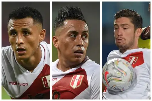 Seleccionados peruanos Yoshimar Yotún, Christian Cueva y Santiago Ormeño. Foto: ANDINA