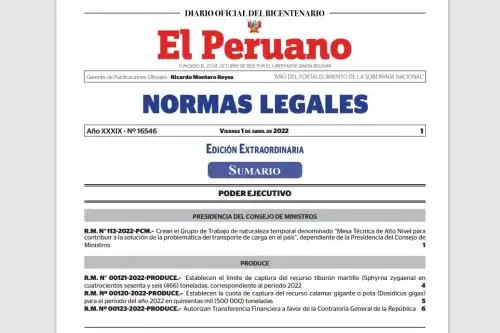 Edición extraordinaria de Normas Legales del Diario Oficial El Peruano.