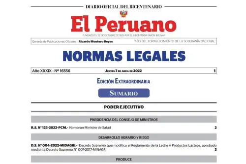 Edición extraordinaria del Diario Oficial El Peruano.