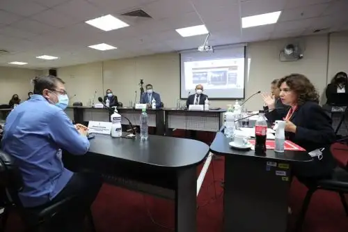 Presidenta del PJ, Elvia Barrios, en reunión con miembros del sistema de justicia. ANDINA/Difusión