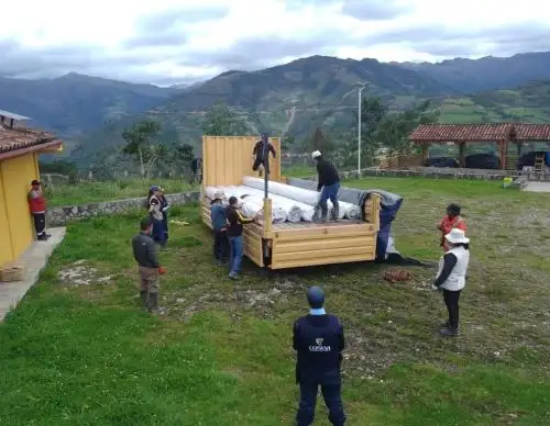 Arriba a Amazonas cargamento de geomallas y otros materiales para proteger el monumento arqueológico Kuélap afectado por el colapso de parte de su muralla perimétrica. ANDINA/Difusión