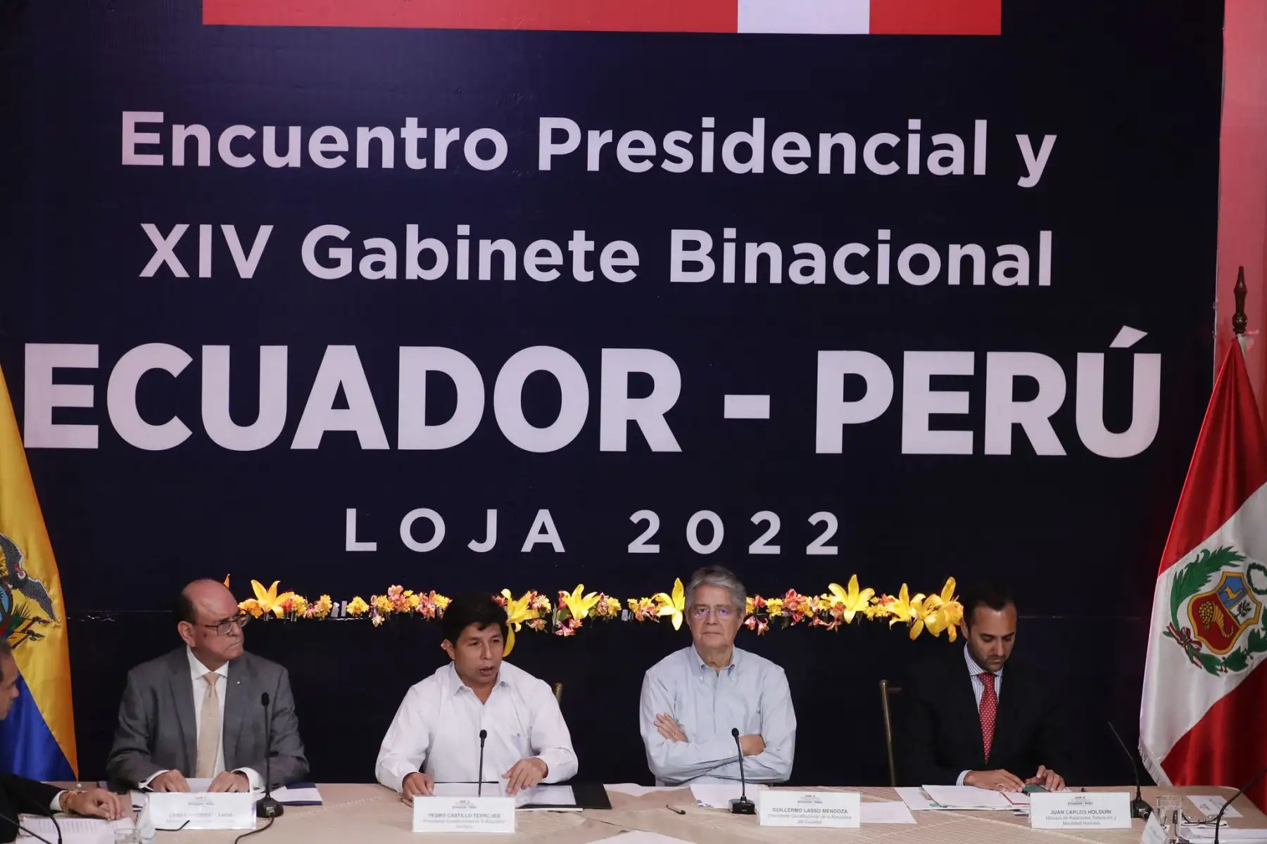 El presidente de la República, Pedro Castillo, participa en la ciudad ecuatoriana de Loja del Encuentro Presidencial y la XIV Reunión del Gabinete Binacional Perú - Ecuador. Foto: ANDINA/ Prensa Presidencia