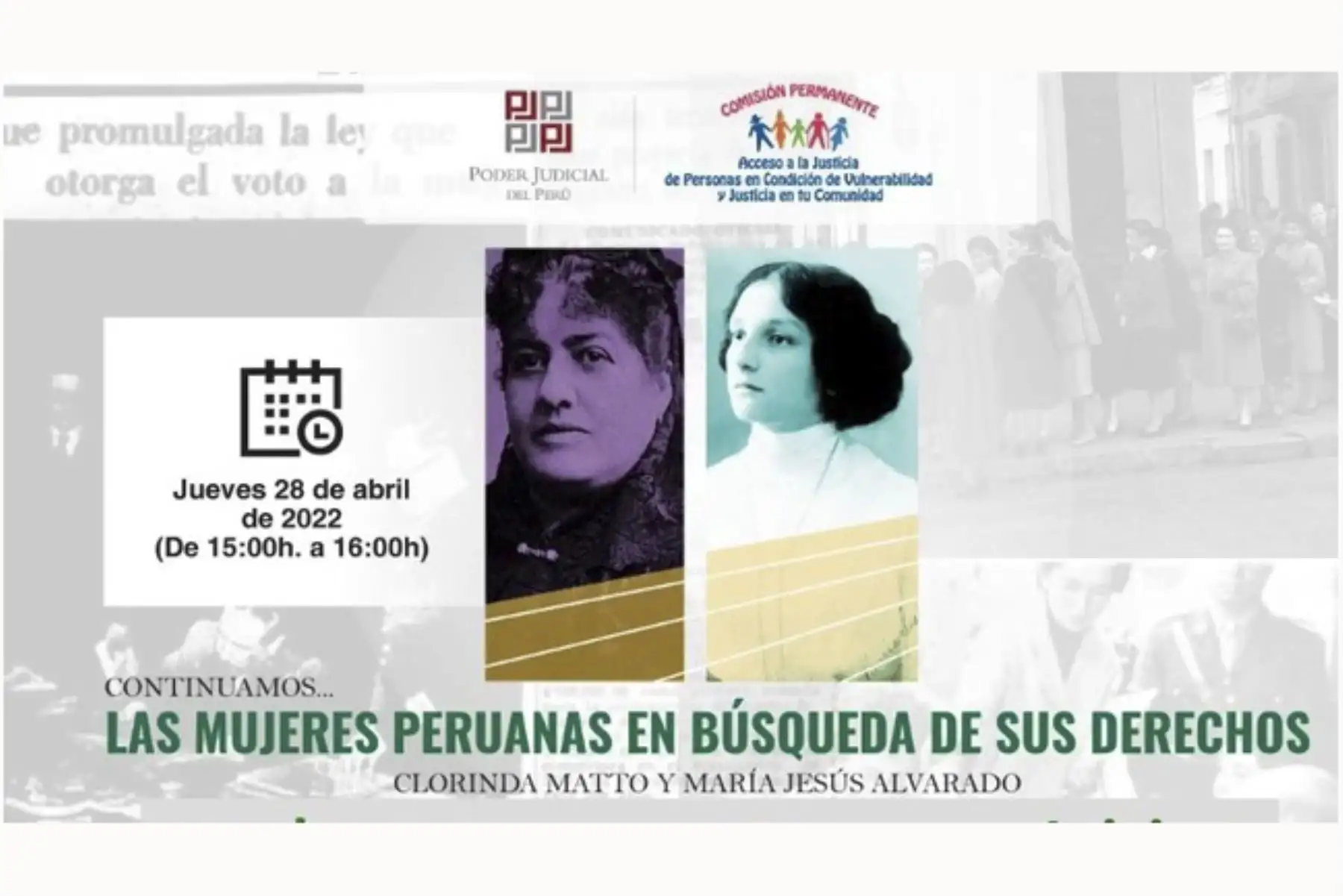 Las ponencias del seminario virtual estuvieron a cargo del vicepresidente de la Comisión de Acceso a la Justicia, Carlos Calderón Puertas, quien destacó el legado de Flora Tristán, Mercedes Cabello de Carbonera, Clorinda Matto de Turner y María Jesús Alvarado. ANDINA/ Poder Judicial