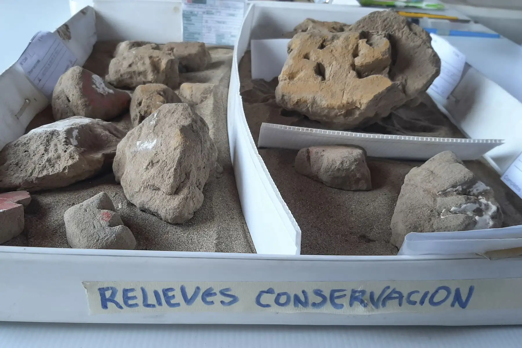 Se trabaja con las piezas que se van encontrando como los fragmentos de decoración mural policromado, textiles, material malacológico como conchas de spondylus, semillas de nectandra, 60 cráneos de niños de 1 a 15 años de edad, usado por los antiguos peruanos en ceremonias importantes.
Foto: ANDINA/Luis Puell