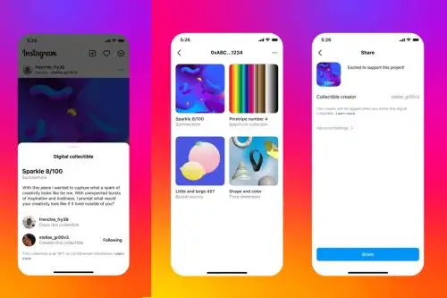 Instagram activará un efecto brillante y podrá mostrar información pública como una descripción del NFT.