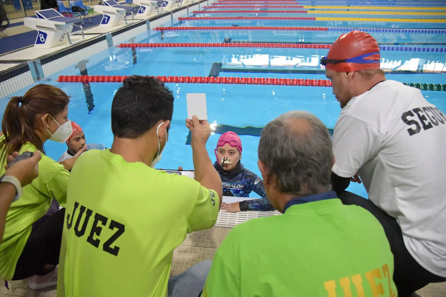 Campeonato Nacional de Apnea Deportiva Indoor 2022 en el Centro Acuático de la Videna. En esta ocasión se compitió en la modalidad estática, que consiste en sostener la respiración bajo el agua el mayor tiempo posible.
Foto: LEGADO