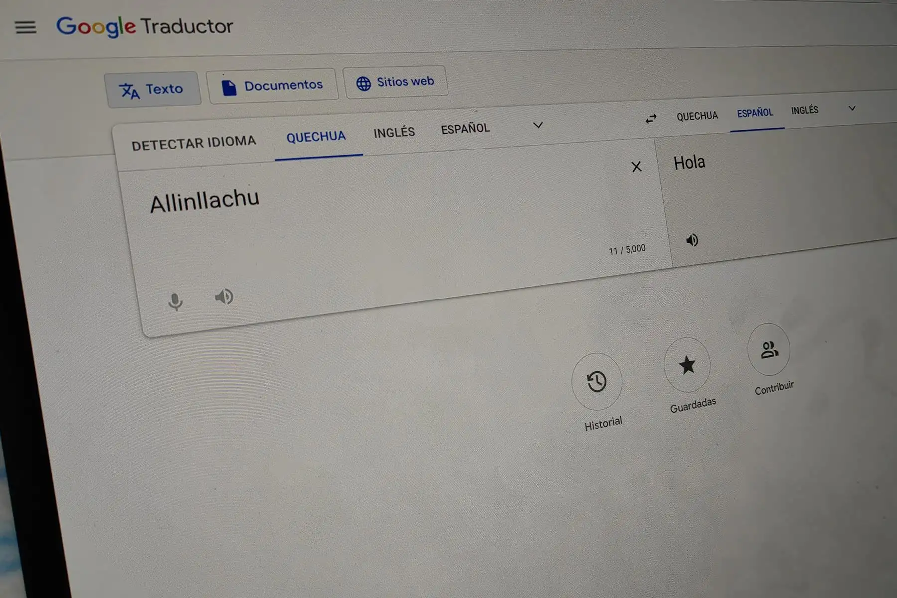 Google Translate solo permite traducciones al quechua o aymara usando texto. Foto: ANDINA