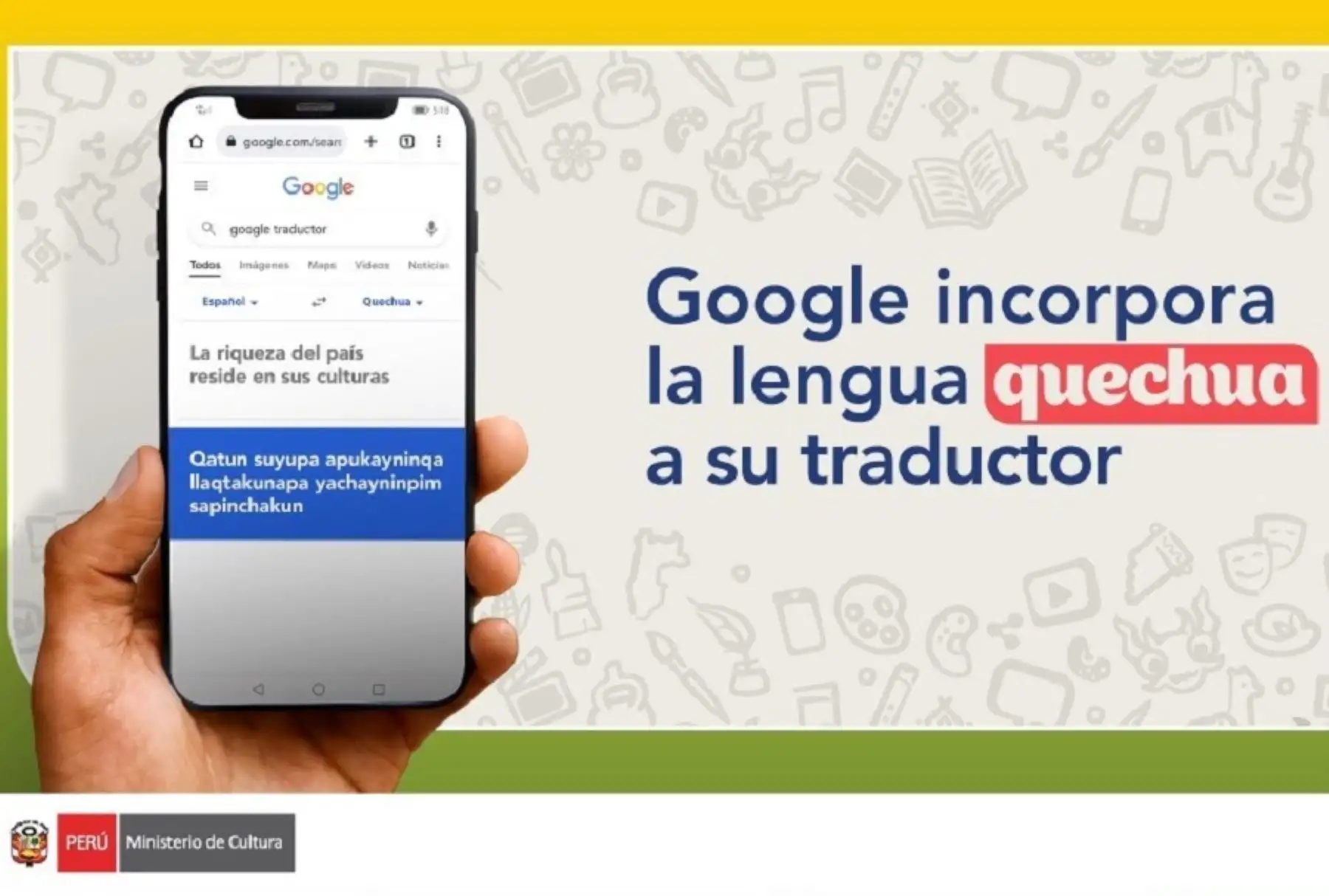 El Ministerio de Cultura destacó la incorporación del quechua y aimara, las dos lenguas indígenas u originarias más habladas en el Perú, en el Traductor de Google (en inglés Google Translate), el sistema multilingüe de traducción automática más utilizado en el mundo.