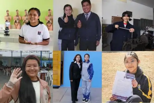 Alessia Paredes, Kayla Zevallos, Luz María de la Cruz (Arequipa), Yajaira Huarhua (Arequipa), Alexia Díaz (Cusco), y Mei Ling Martínez Chú forman parte de la tripulación de niñas peruanas del programa Ella es Astronauta.