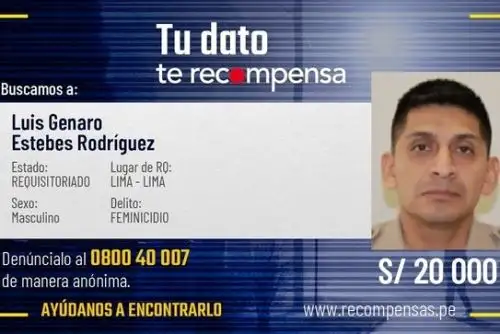 El Ministerio del Interior (Mininter) ofrece una recompensa de S/ 20,000 por información que facilite la captura de Luis Genaro Estebes Rodríguez (de 36 años), exmilitar acusado de asesinar a su expareja y enterrar su cuerpo dentro de un cilindro en Villa El Salvador, informó dicho portafolio. Foto: ANDINA/difusión.