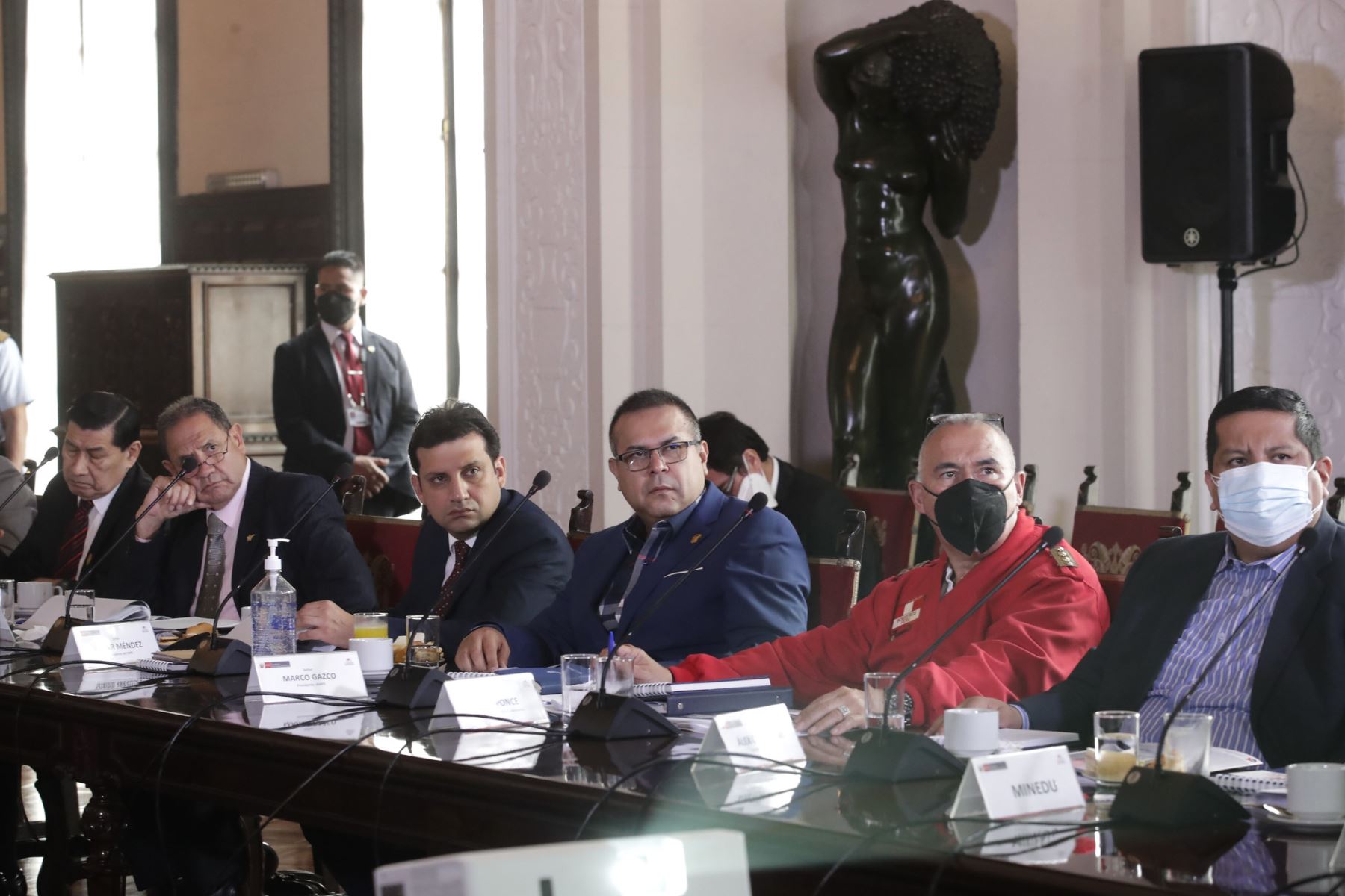El presidente de la República, Pedro Castillo Terrones, lidera la sesión del Consejo Nacional de Seguridad Ciudadana (Conasec). Foto: ANDINA/ Prensa Presidencia