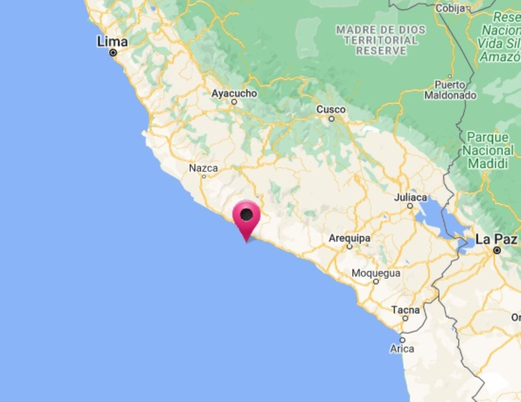 La localidad de Atico, región Arequipa, fue remecida hoy por dos sismos en menos de dos horas.