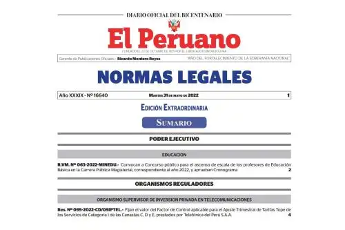 Edición extraordinaria del Diario Oficial El Peruano.