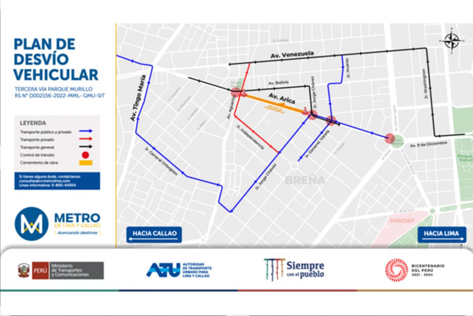 Plan de desvío en el distrito de Breña por los trabajos de la Línea 2 del Metro. Foto: ANDINA/Difusión