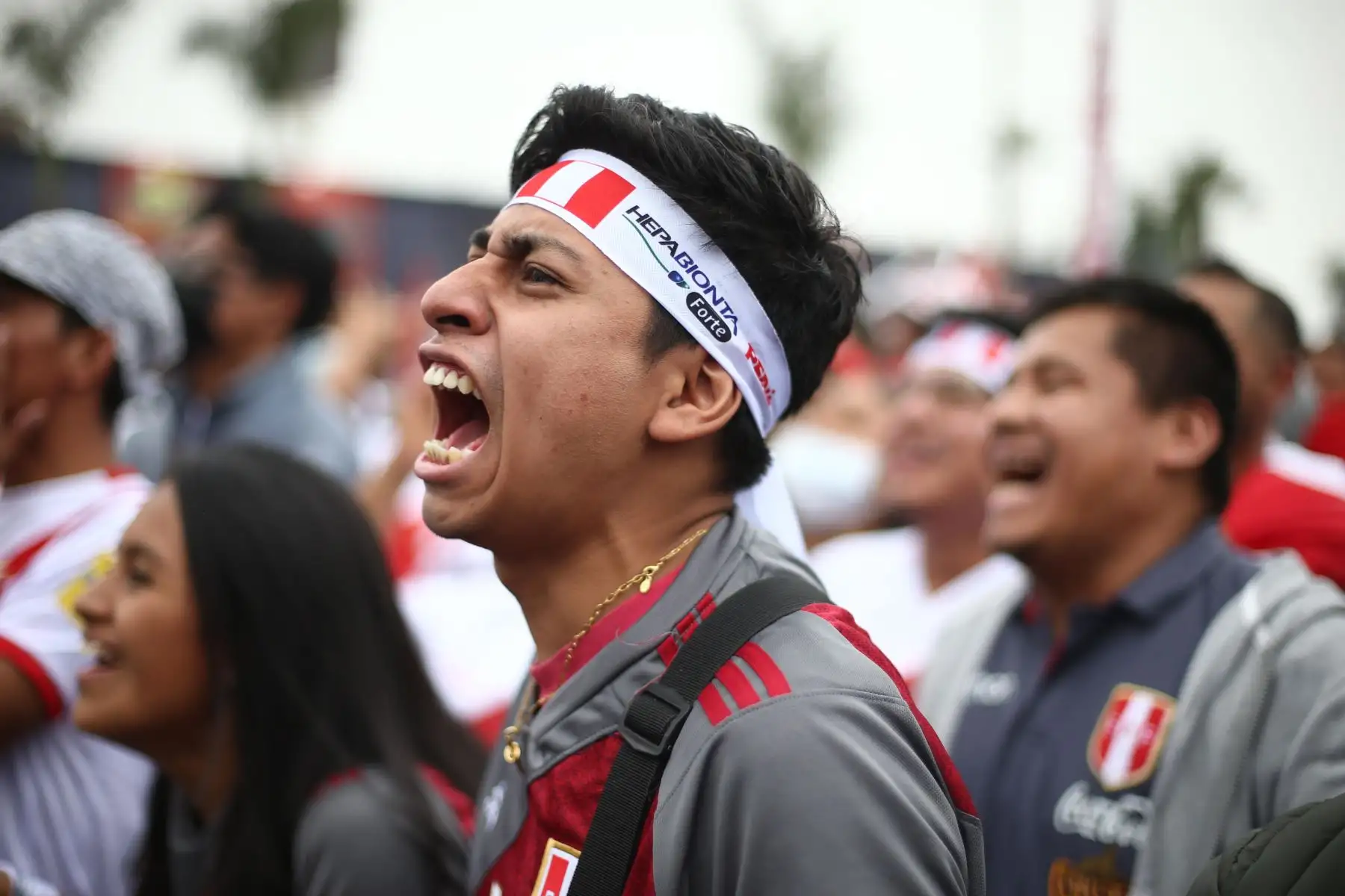 Hinchas de la Selección peruana se concentran en el Centro Comercial Plaza Norte a pocas horas del partido de repechaje ante Australia rumbo a Qatar 2022. 
Foto: ANDINA/Carla Patiño