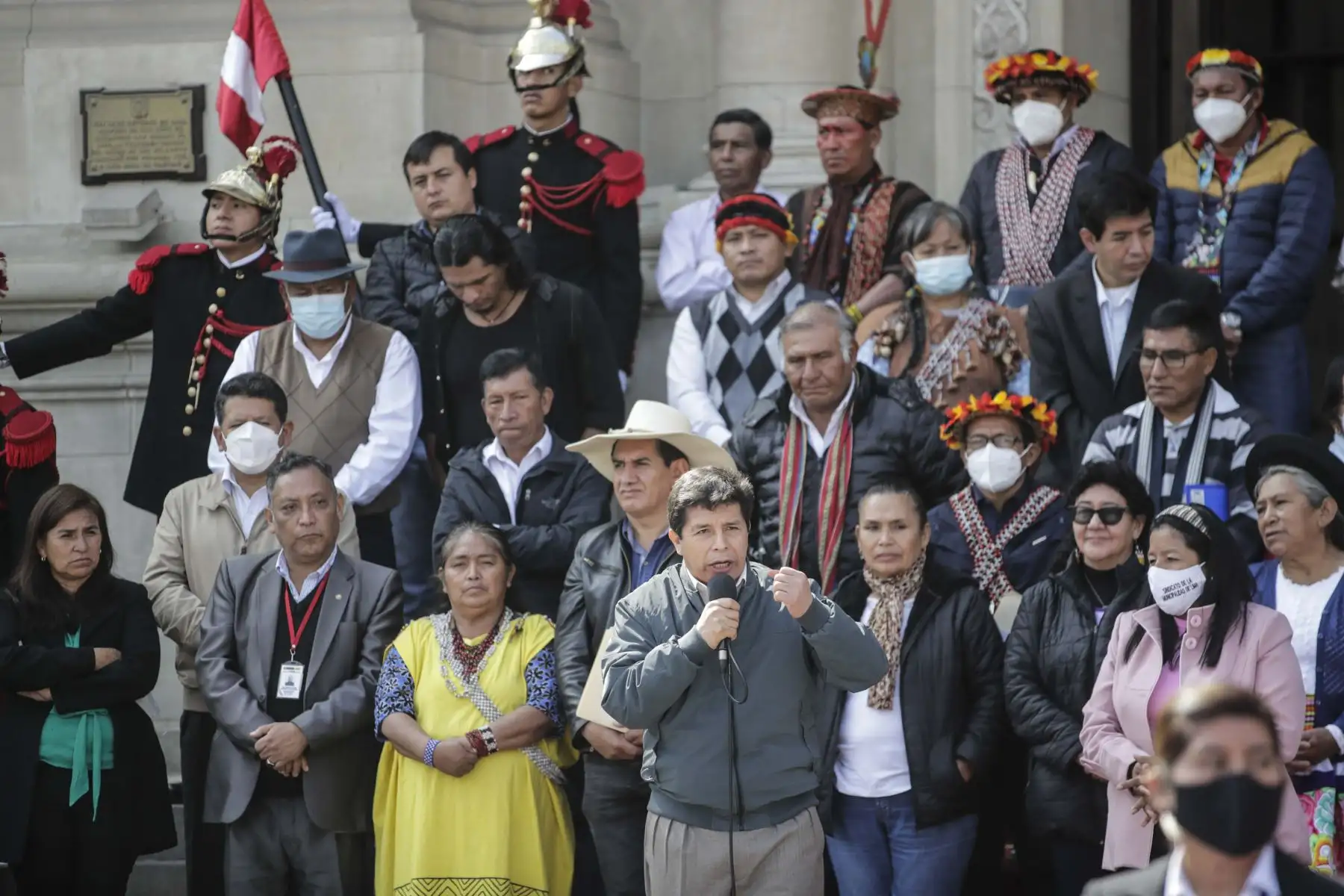 Presidente, Pedro Castillo, recibe a lideresas y líderes de diferentes etnias amazónicas, organizaciones agrarias y ronderos del país, en Palacio de Gobierno. Foto: ANDINA/Presidencia Perú