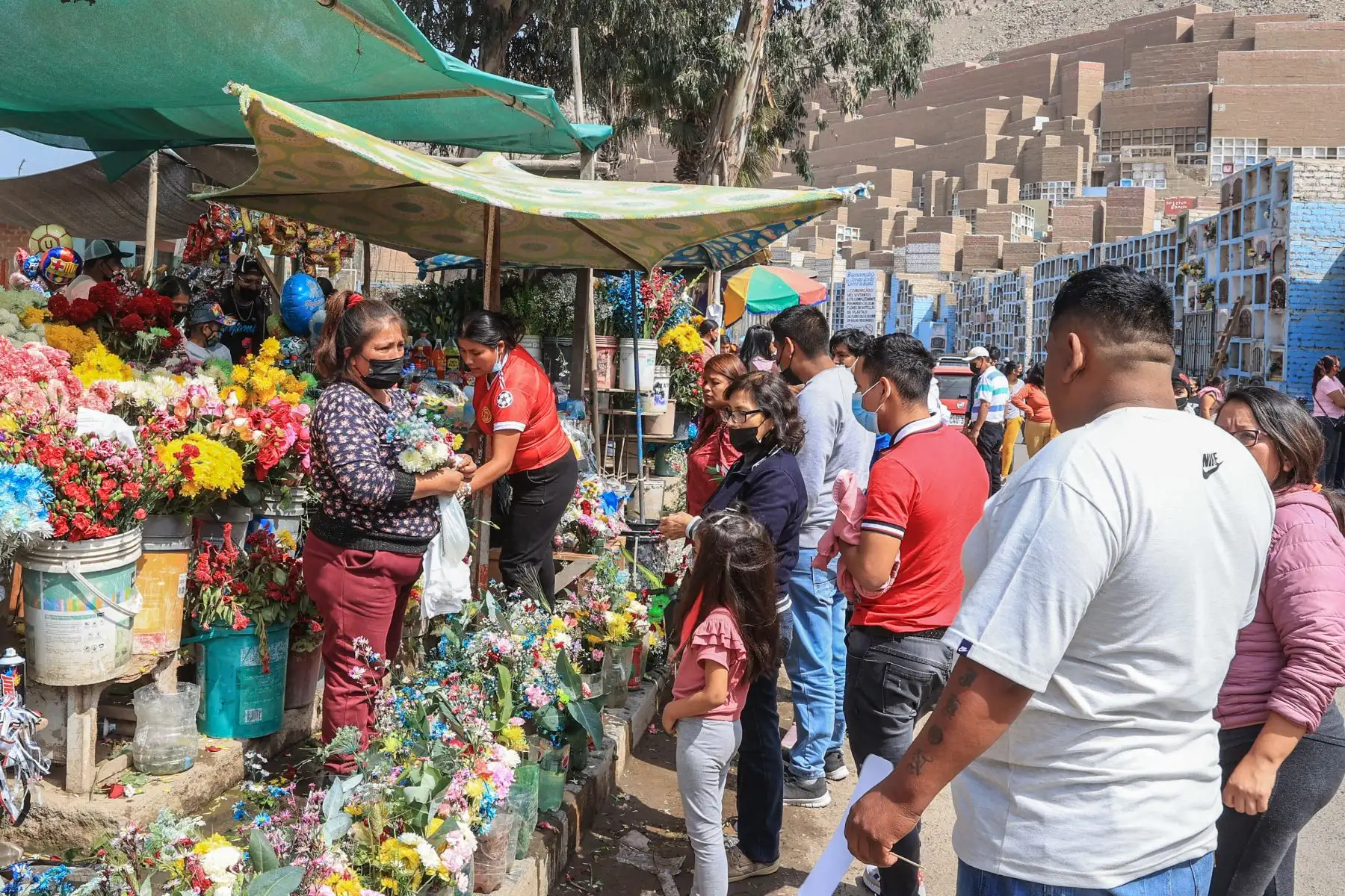 Familias llegan al cementerio “Cerro la regla” ubicado en el distrito del Callao, para conmemorar el día del padre, acompañados de adornos y flores, así como alimentos y bebidas para compartir con sus seres queridos.
Foto: ANDINA/Andrés Valle