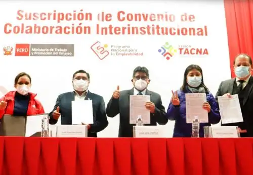 Ministerio de Trabajo y el Gobierno Regional de Tacna firman convenio para impulsar la generación de más de 800 empleos en favor de la población vulnerable de esta región.