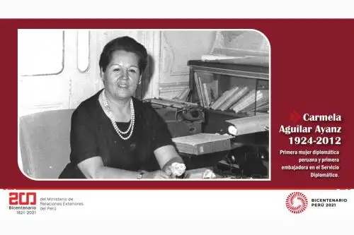 Doña Carmela Aguilar Ayanz fue la primera embajadora peruana inscrita en el escalafón diplomático peruano, una de las referentes para las funcionarias del servicio diplomático del Perú. Foto: Bicentenario Perú 2021