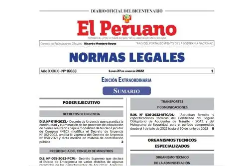 Edición extraordinaria del Diario Oficial El Peruano.