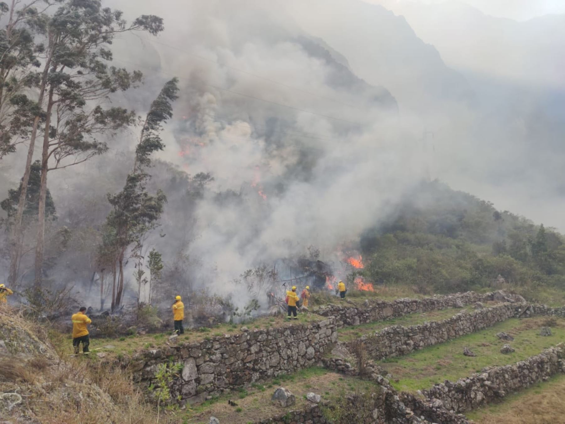 Alerta en santuario histórico de Machu Picchu, en Cusco, por incendio forestal que afecta zona del monumento Llamakancha, situado dentro del parque arqueológico.
