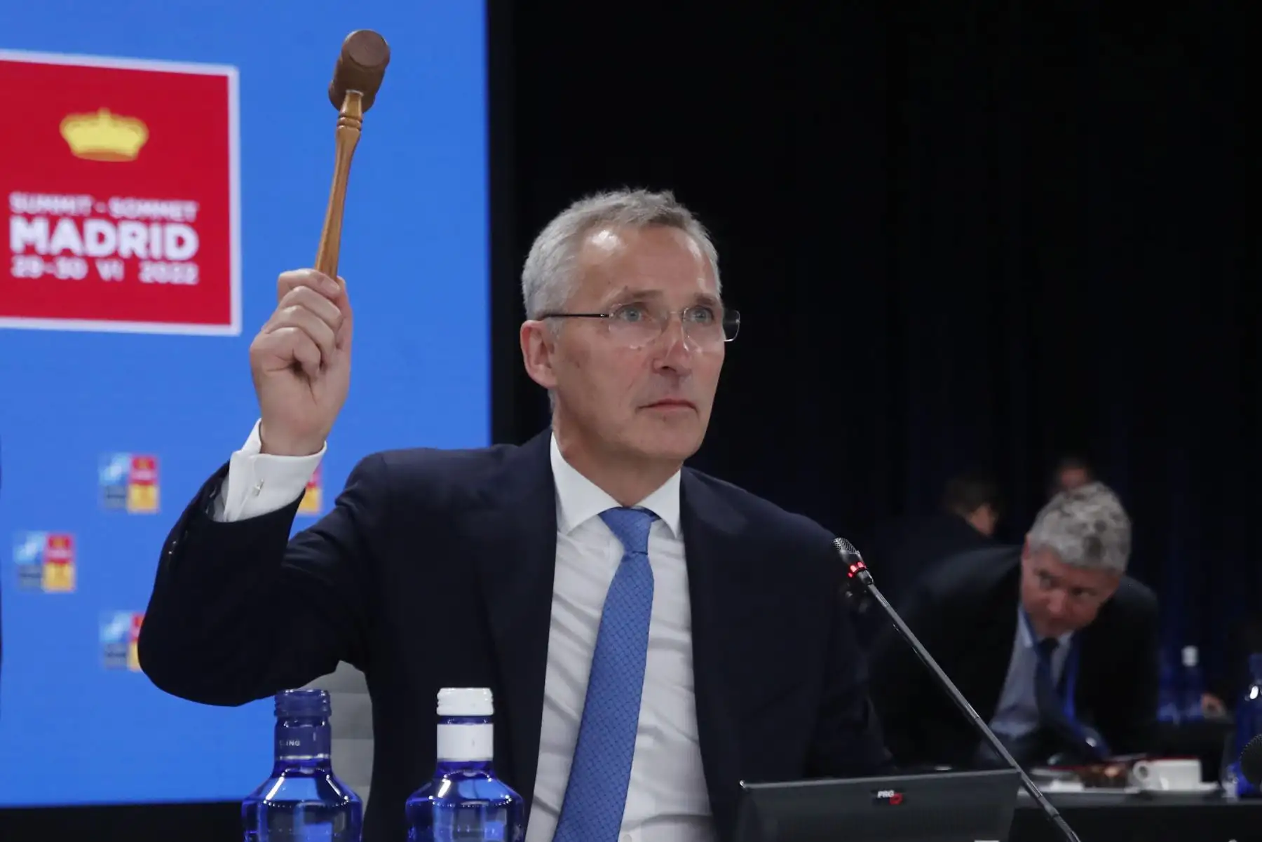 El secretario general de la OTAN, Jens Stoltenberg, durante la primera reunión de la cumbre de la OTAN que se celebra este miércoles en el recinto de Ifema, en Madrid. 
Foto: EFE