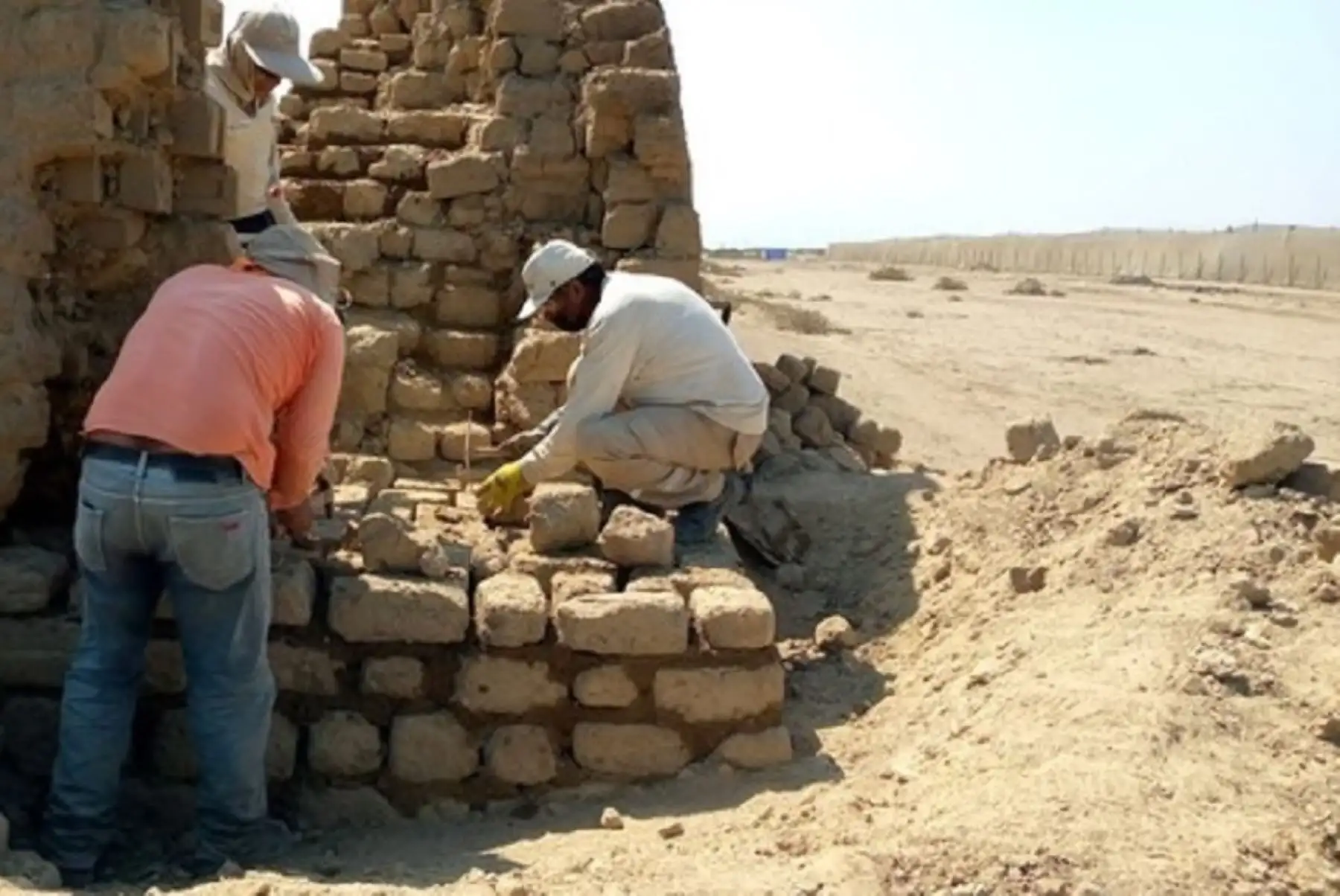 El director de la DDC La Libertad, César Gálvez, informó que las labores de reestructuración del muro se realizan tomando en cuenta la evaluación y diagnóstico, así como la selección y recuperación de los adobes originales y modernos caídos, para su reutilización como parte de las acciones de consolidación de la estructura.