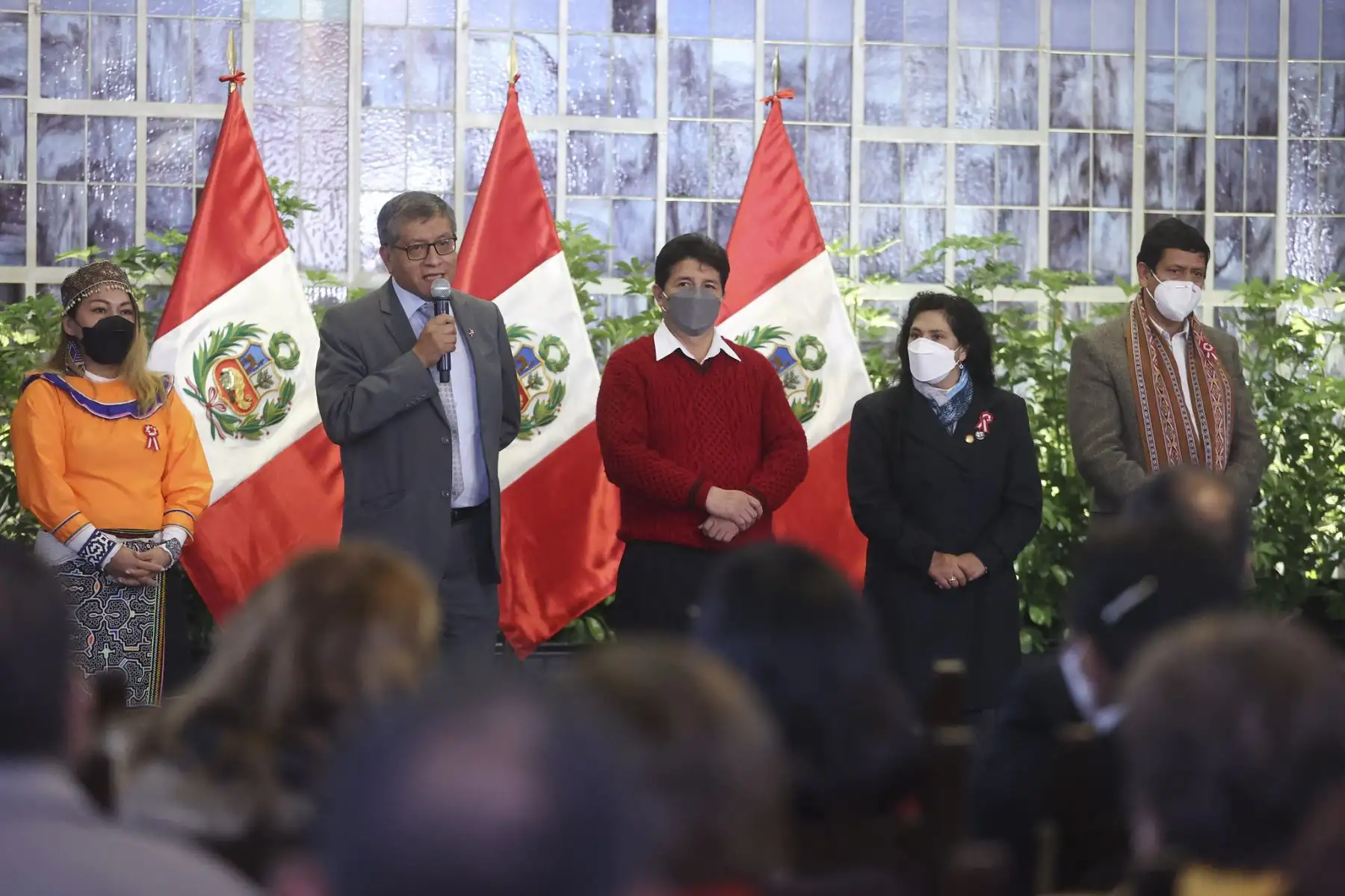El presidente de la República, Pedro Castillo, lidera la ceremonia denominada ‘Homenaje a maestras y maestros: Transformadores de vidas’ en Palacio de Gobierno. Foto: ANDINA/Prensa Presidencia