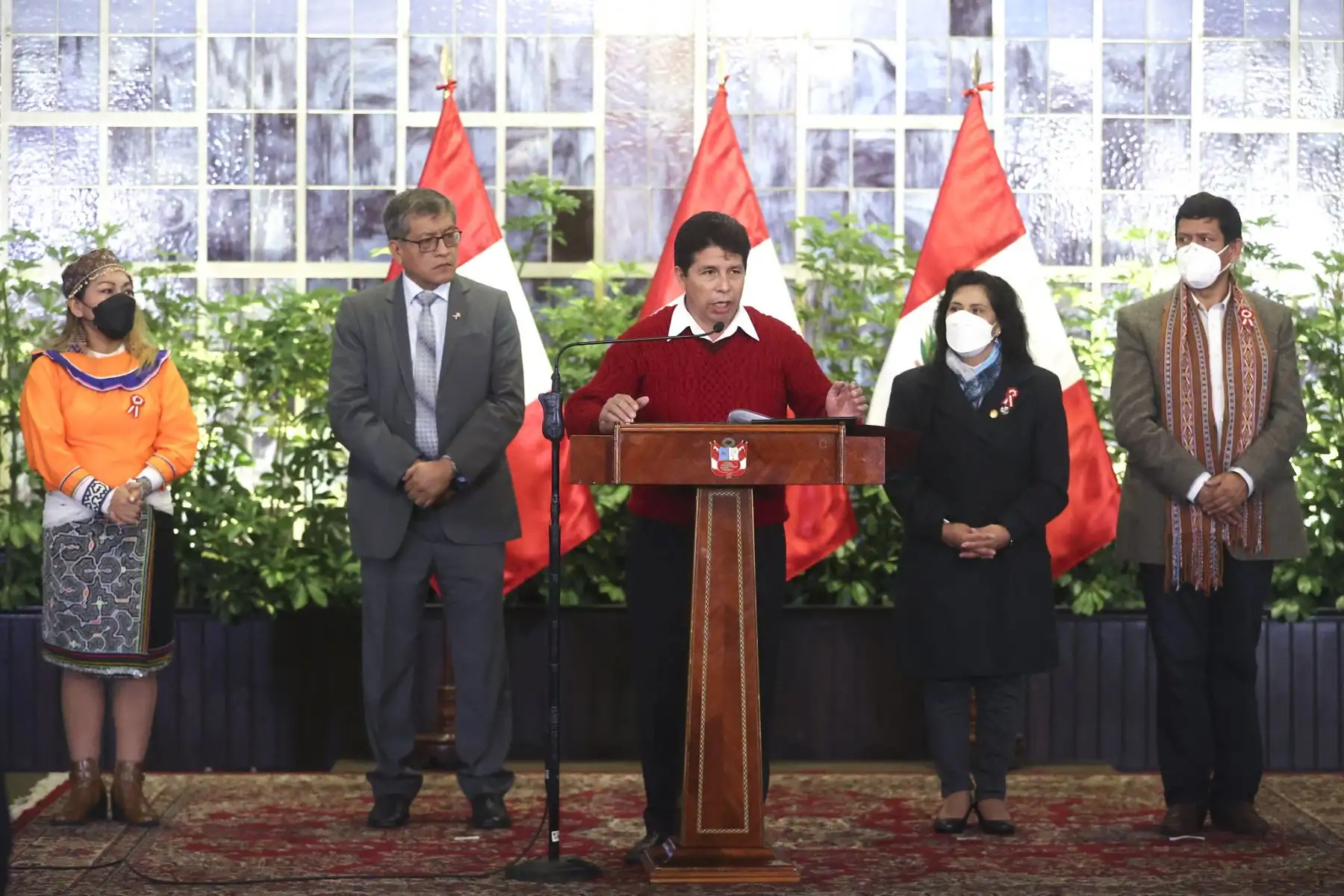 El presidente de la República, Pedro Castillo, lidera la ceremonia denominada ‘Homenaje a maestras y maestros: Transformadores de vidas’ en Palacio de Gobierno. Foto: ANDINA/Prensa Presidencia