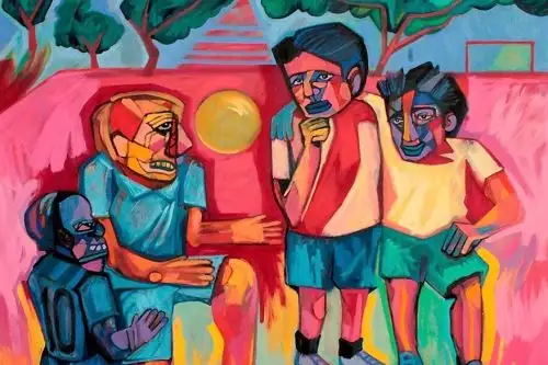 Pintura del artista plástico Jorge Vela inspirada en el fútbol (detalle). Foto: Difusión.