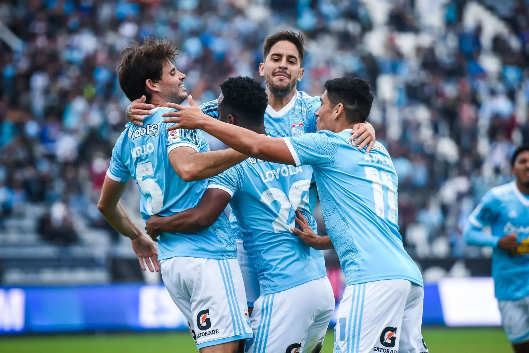 Omar Merlo, jugador de Sporting Cristal celebra su gol durante un partido jugado ante  Sport Huancayo  por la primera fecha del Torneo Clausura Liga 1 en el Estadio Alejandro Vilanueva.
Foto: Sporting Cristal