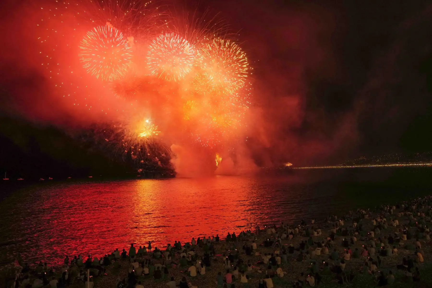 Explosión de fuegos artificiales en la ciudad de Niza en la riviera francesa, como parte de las celebraciones anuales del Día de la Bastilla en Francia. Foto: AFP